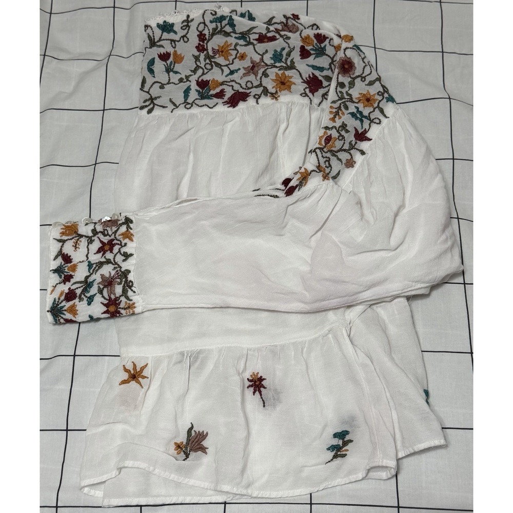 Free People Ava Embroidered Blouse Top Womens Size Large Ivory Floral Crop Boho - Picture 7 of 10